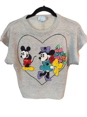 Vintage Sunday Comics Disney Mickey and Minnie Gray Short Sleeve Knit, size Sm